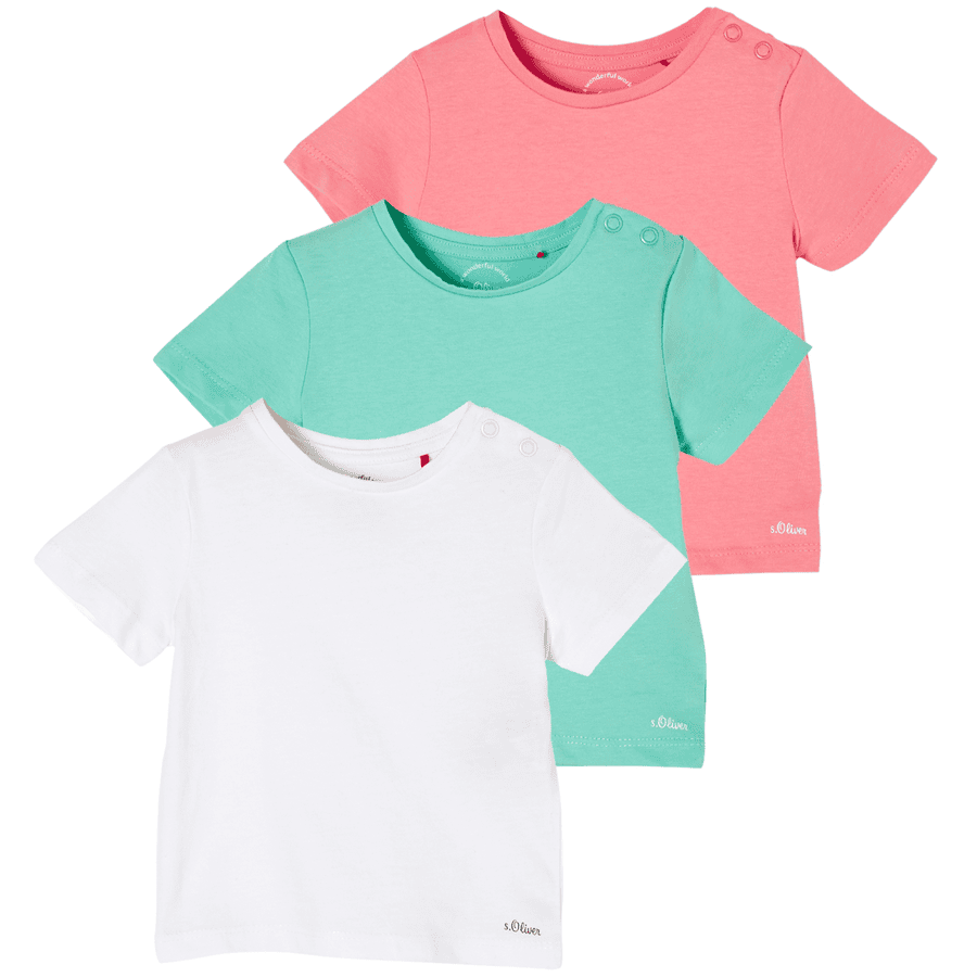 s. Olive r T-shirt 3-pack white / petrol /pink