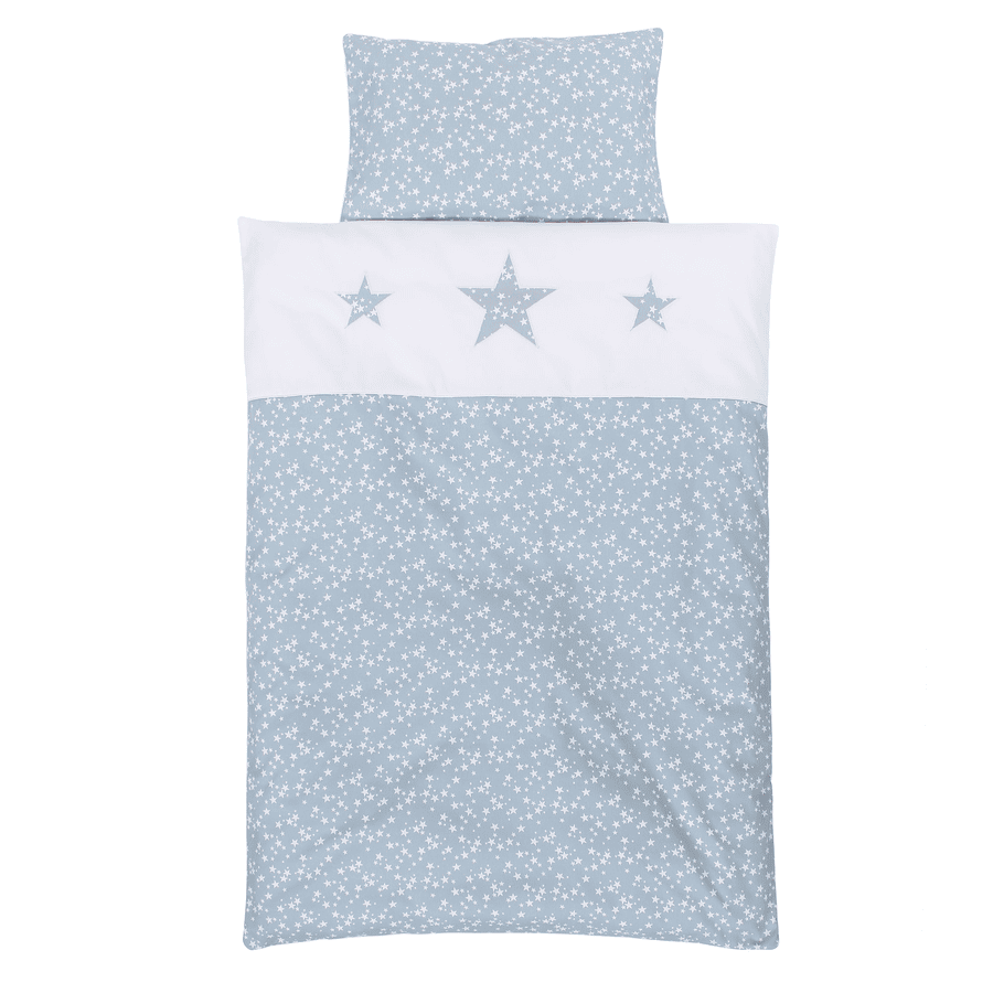 babybay ® Bambini biancheria da letto piqué azzurro stelle bianche con applicazione stella 100 x 135 cm
