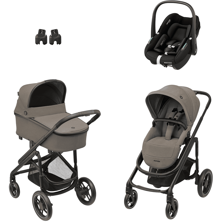 MAXI COSI Kombikinderwagen Plaza Plus Twillic Truffle inkl. Babyschale Pebble S Tonal Black und Adapter Baby Black