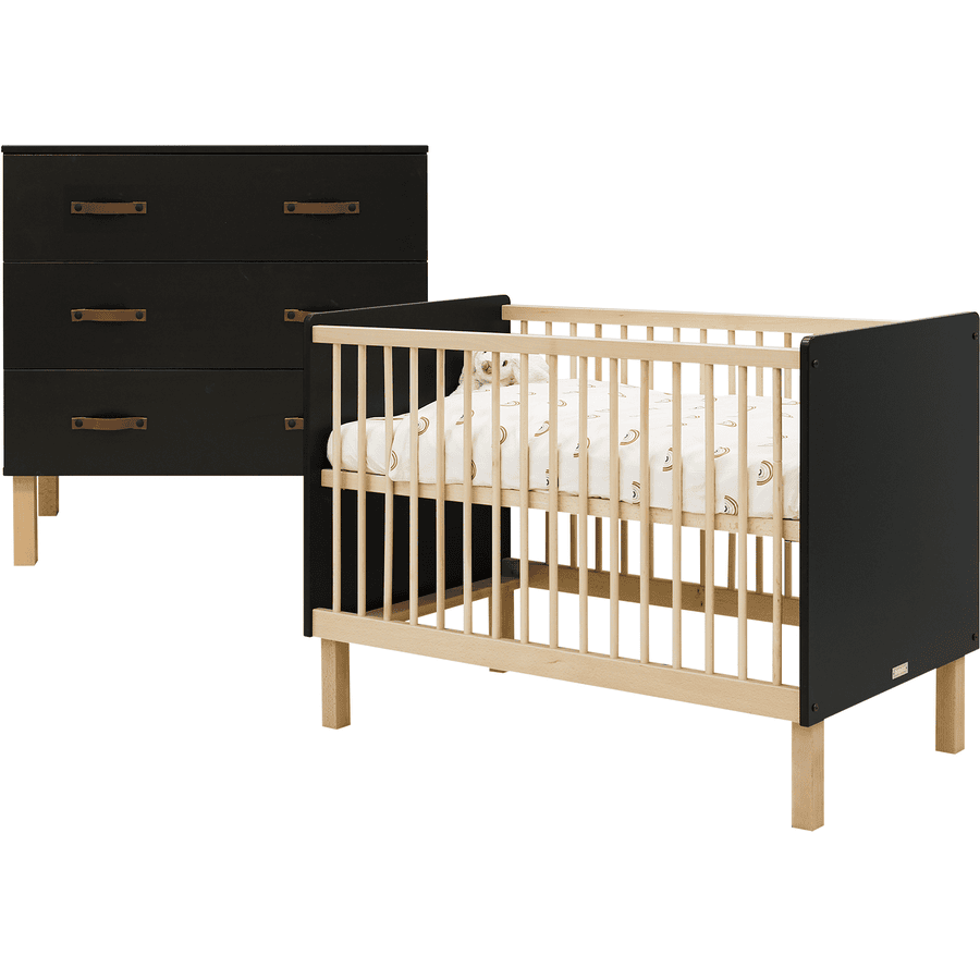 Bopita Babyzimmer Floris 2-teilig mattschwarz / natur