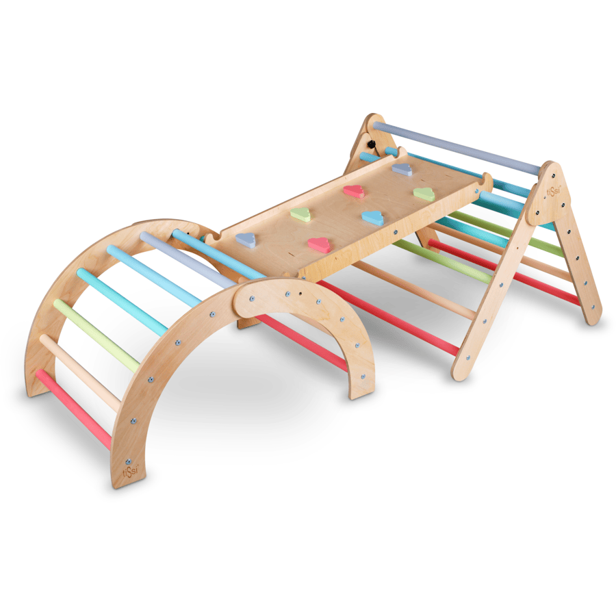 tiSsi® Echelle d'escalade enfant triangle Pikler bois pastel multicolore