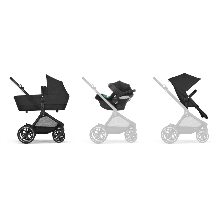 cybex GOLD 3 in 1 reiswandelwagen Eos Lux inclusief baby-autostoeltje Aton B2 Black Moon Black 