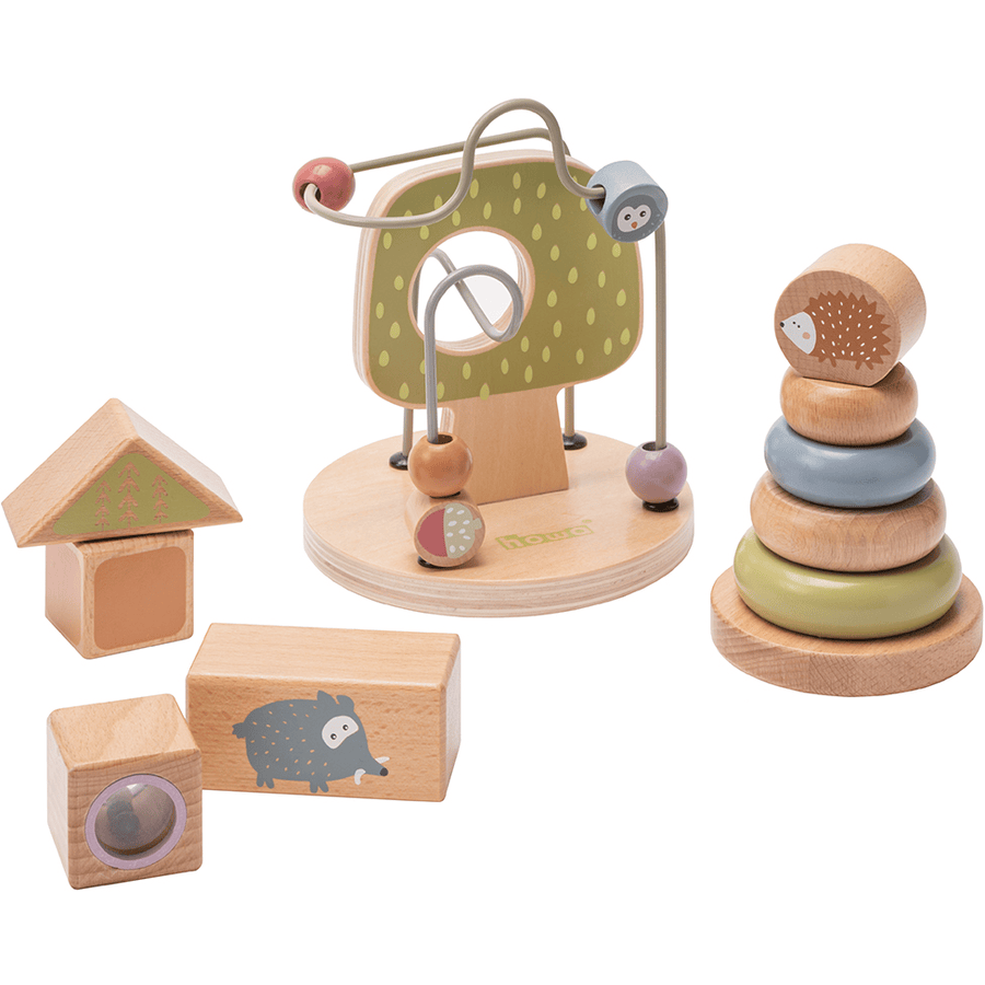 howa little ® Zabawki do aktywności ruchowej Pętla do aktywności ruchowej Wieża do układania Klocki konstrukcyjne "drewno" wykonane z drewna 3 szt.