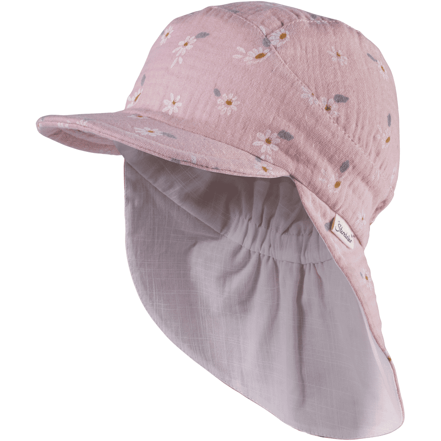 Sterntaler Peaked cap met nekbescherming madeliefjes fluweelroze 