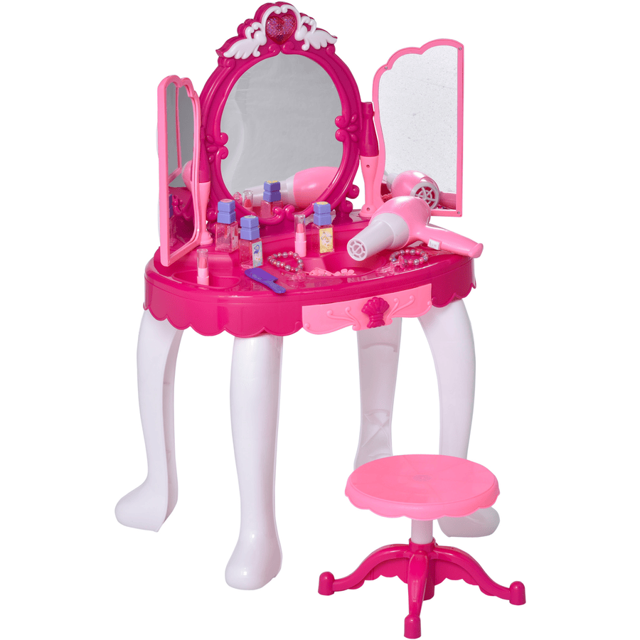HOMCOM Kinderschminktisch mit Spiegel und Musik rosa, weiß