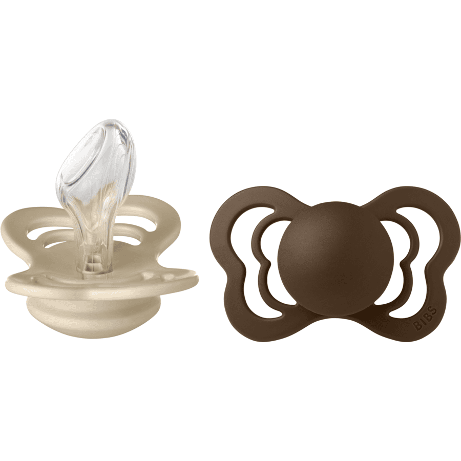 BIBS® Sucettes Couture Vanille/Mocha Silicone 6-18 mois 2 pcs