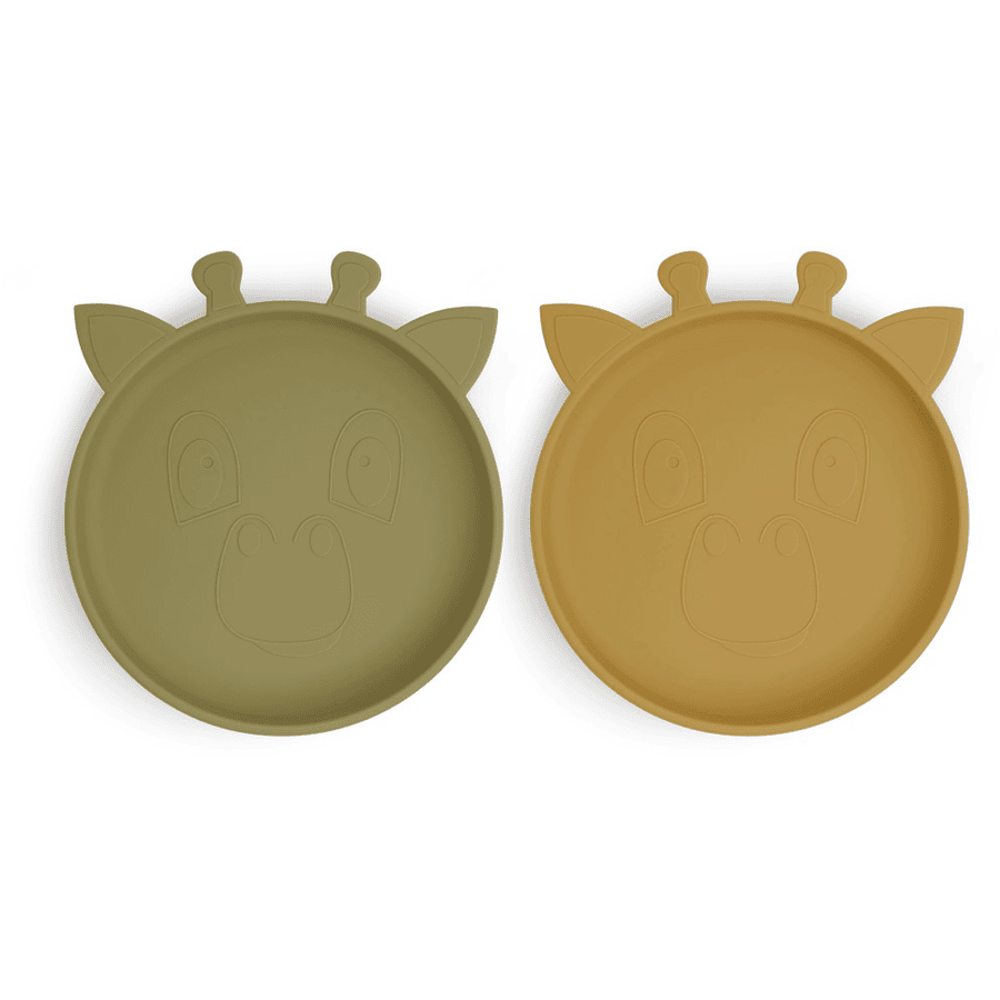 nuuroo Assiette enfant Akila girafe silicone Olive green/Dusty yellow lot de 2