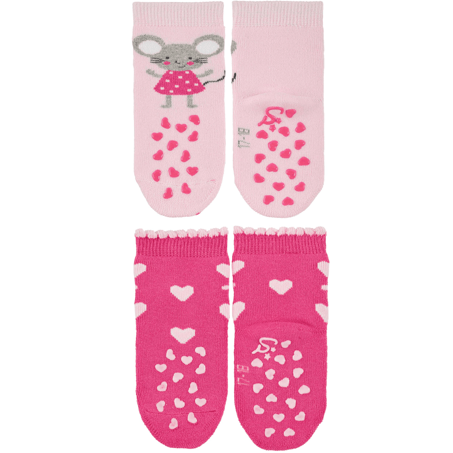 Sterntaler ABS-Krabbelsöckchen Doppelpack Maus und Herzen rosa