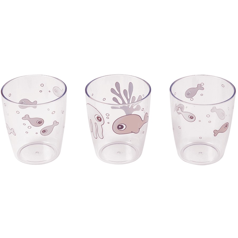 Done by Deer™ Verre enfant Yummi mini Sea friends rose 120 ml lot de 3