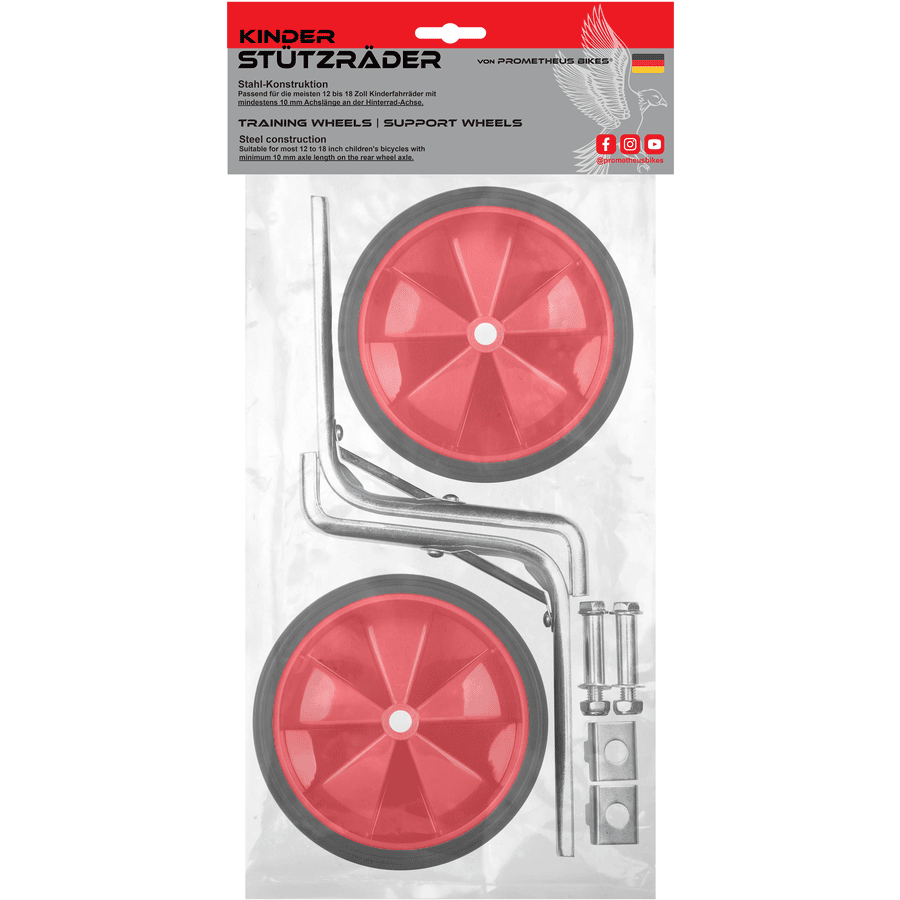 PROMETHEUS BICYCLES® Ruote di supporto universali per 12 - 18 pollici, rosso