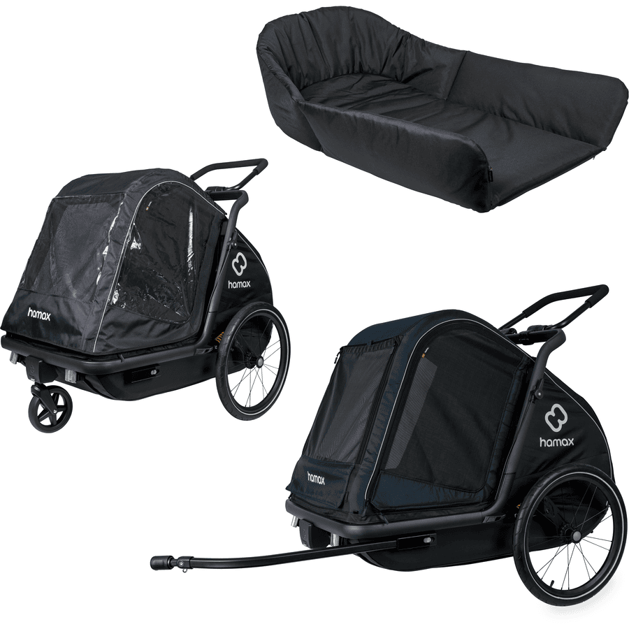 hamax Hundefahrradanhänger mit Bett und Regenverdeck Pluto L navy  blue/black