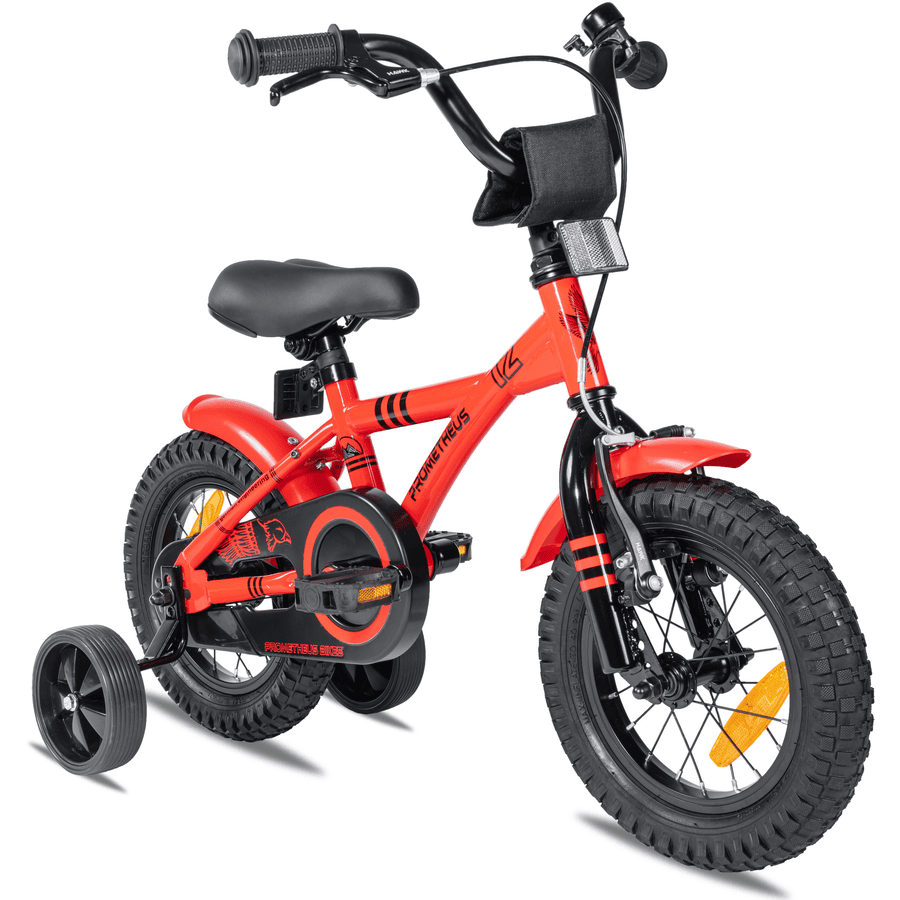 PROMETHEUS BICYCLES® Bicicleta para niños 12'' rojo-negro Red Hawk con ruedines