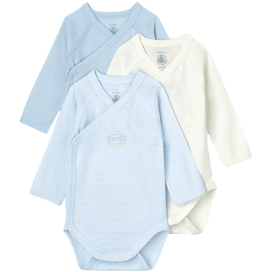 Petit Bateau Bodies 3er Pack blau/weiss