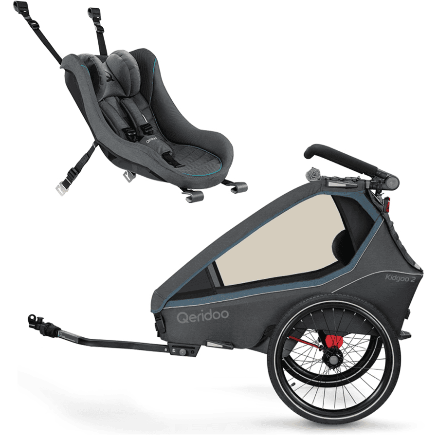 Qeridoo® Kidgoo 2 cykelkärra för barn Marinblå med bilbarnstol mörkgrå 2023