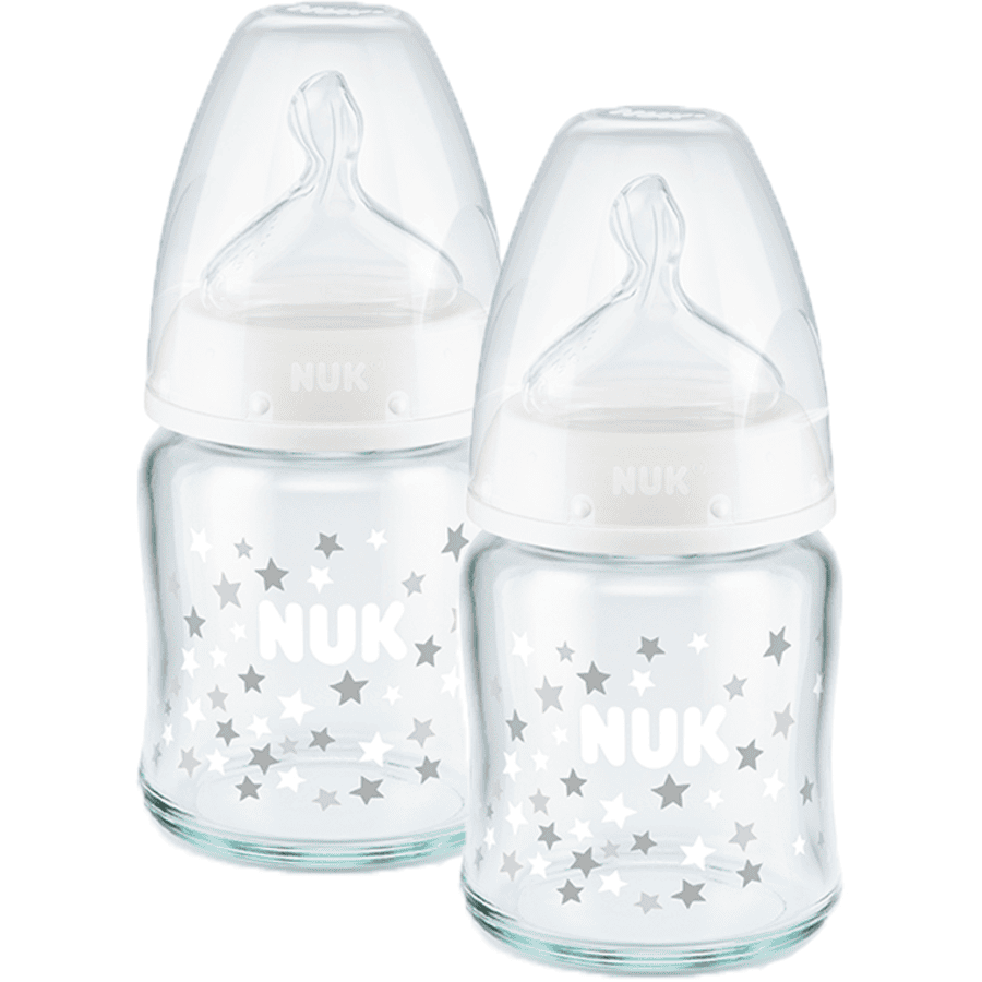 NUK Butelka szklana First Choice ⁺ od urodzenia 120 ml, temperatura control w podwójnym opakowaniu biała