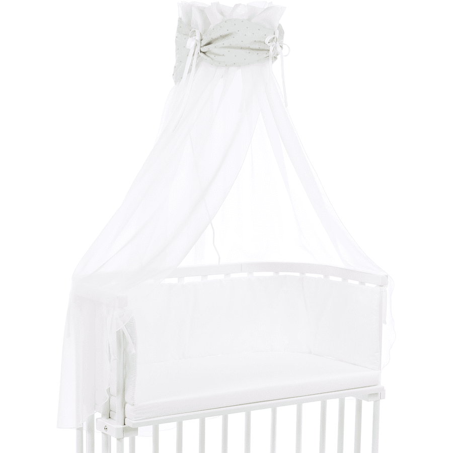 Cotton babybay® baldachim Organic Royal z kokardą pasuje do wszystkich modeli miętowy brokat w złote kropki