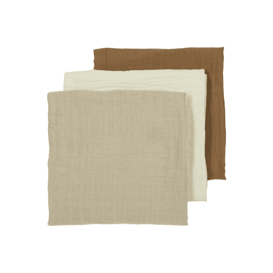 MEYCO Musslin mousseline luiers 3-pack Uni Off white / Sand /Toffee
