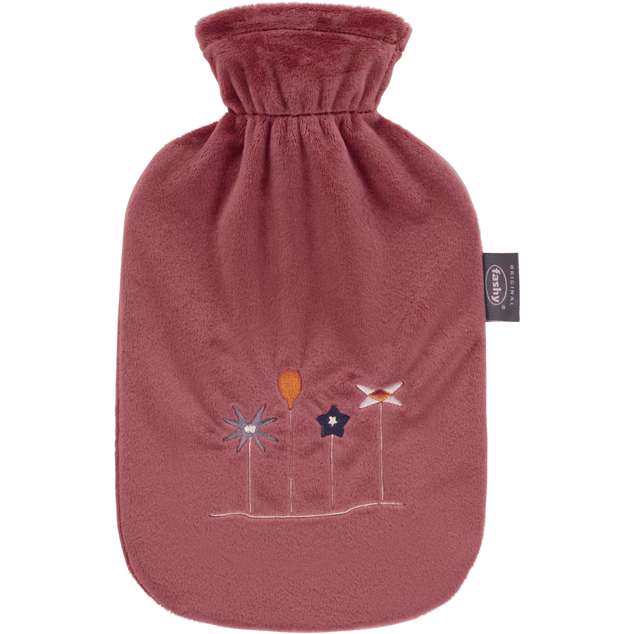 fashy ® Warmwaterkruik 2L met fleece hoes en borduursel, bordeaux