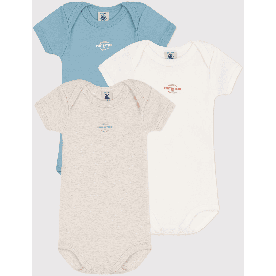 Petit Bateau Body bébé manches courtes 130 ans coton lot de 3