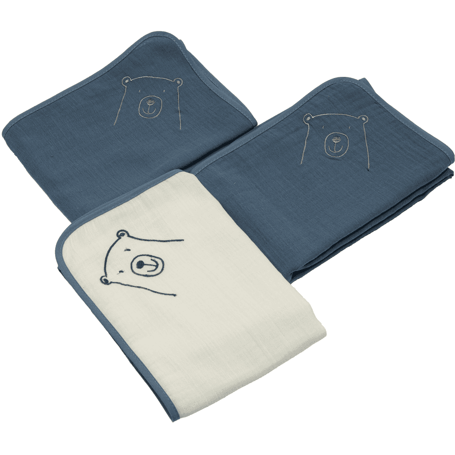 Be Be Be 's Collection Muslin Swaddle 3-Pack Bear Dark Blue 60 x 60 cm