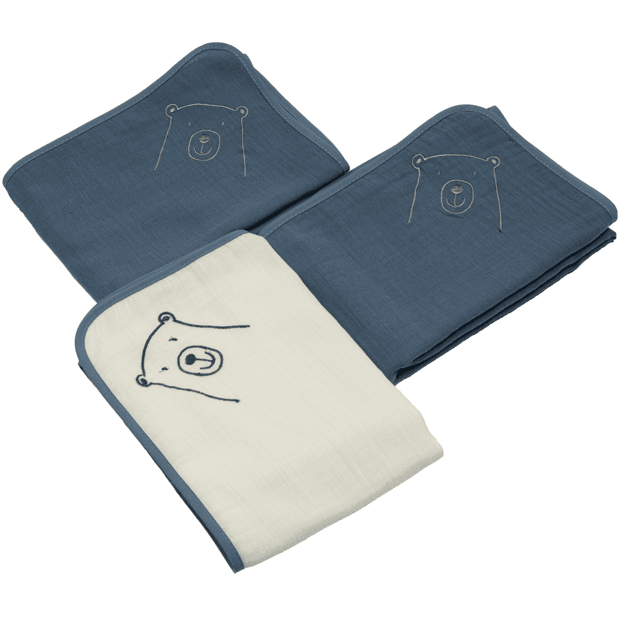 Be Be 's Collection Muslin Swaddle 3-Pack Bear Dark Blue 60 x 60 cm