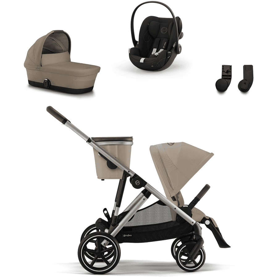 cybex GOLD Almond Almond i-Size Black Gazelle S Taupe Beige kinderwagen incl. Gazelle S Cot Beige reiswieg, Cloud G baby-autozitje Moon en Gazelle S adapter