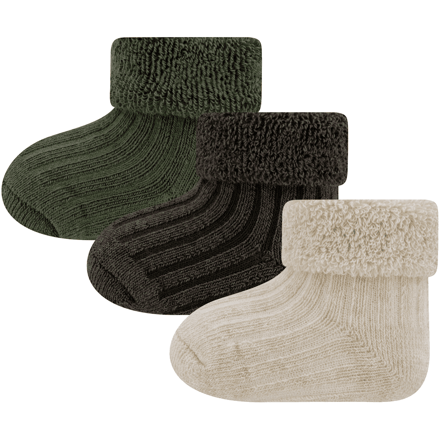 Ewers Babysocken 3er-Pack Rippe/Umschlag beige/braun/grün