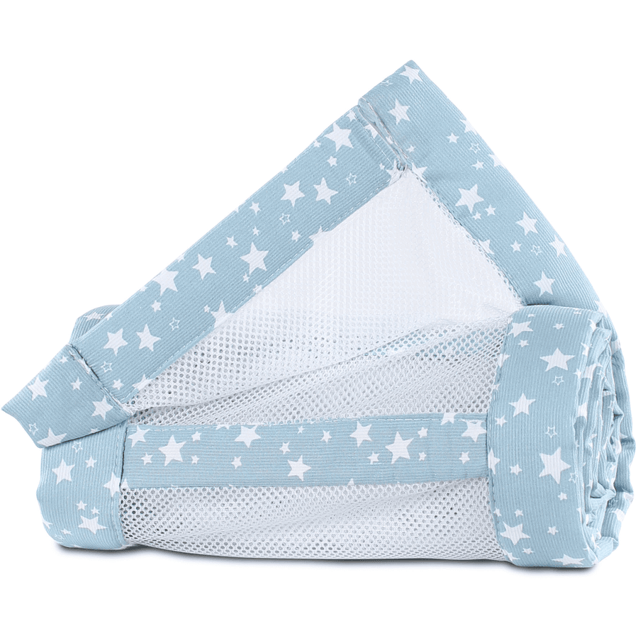 babybay ® Nest mesh piké Maxi, boksfjær og Comfort azurblå stjerner hvite 168x24 cm