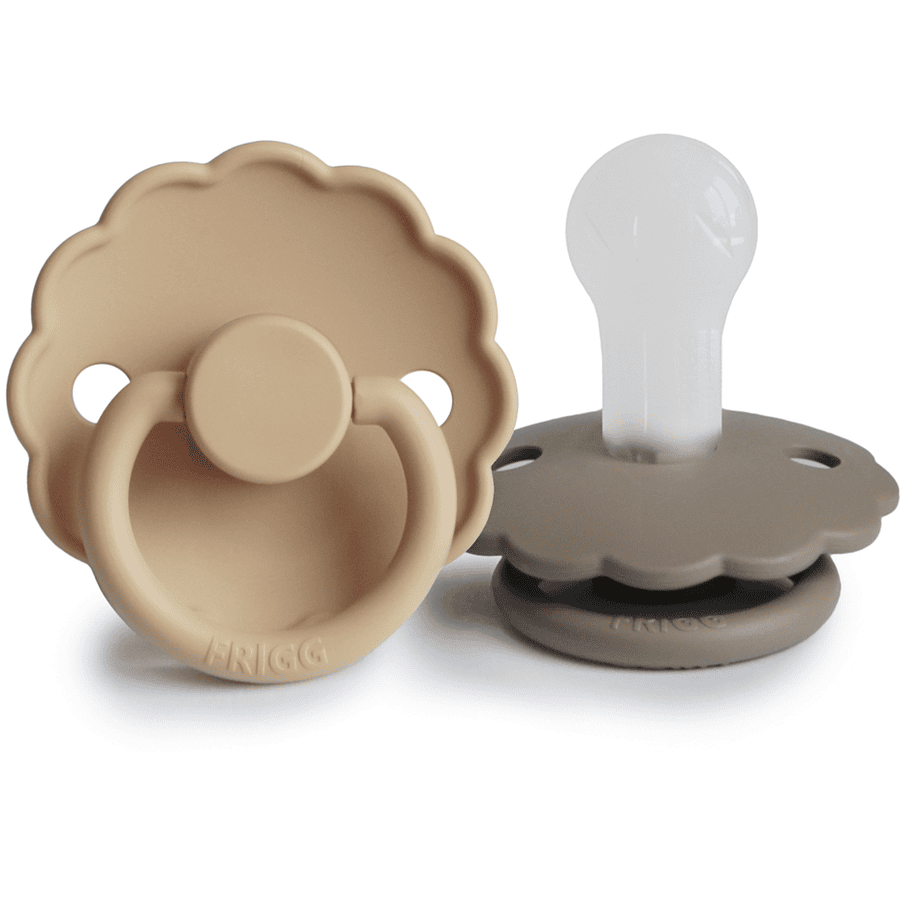 FRIGG Sucette Daisy 0-6 mois silicone Croissant/Portobello lot de 2