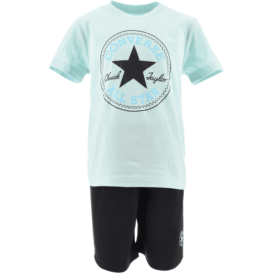 Converse Set T-shirt e pantaloncini blu chiaro/nero