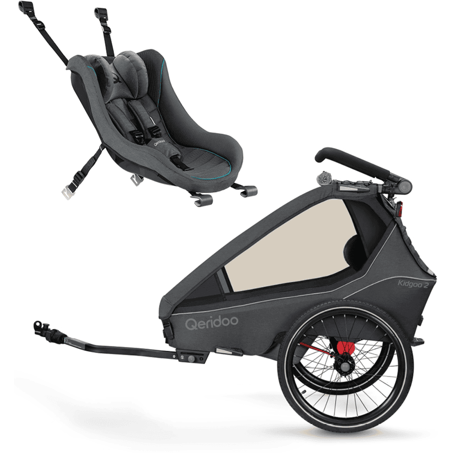 Steel Qeridoo® Kidgoo 2 remolque de bicicleta para niños Gris con asiento de coche infantil gris oscuro 2023