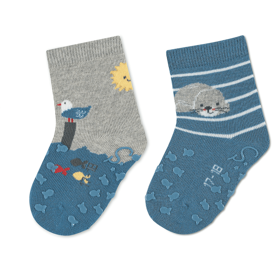 Sterntaler Chaussettes de bébé ABS pack de deux mouettes/rouge-queue gris clair 