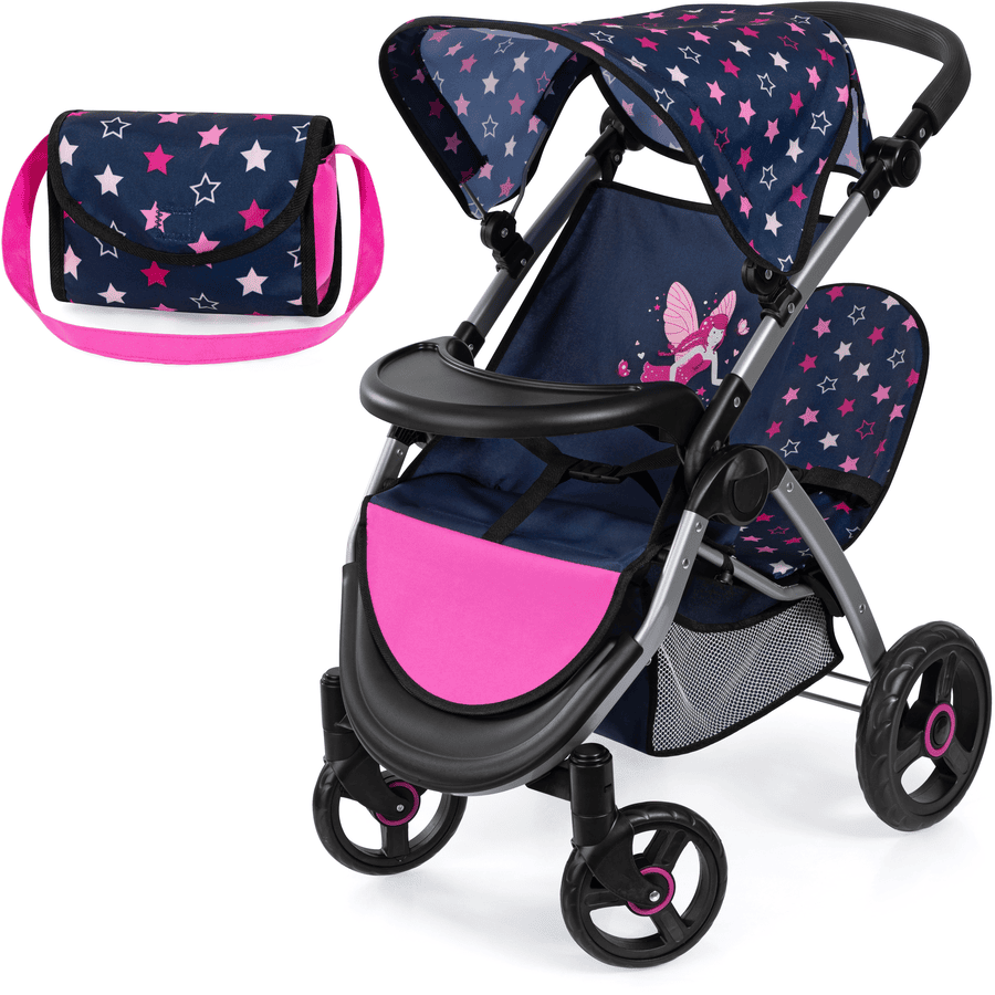 bayer Design Twin Star tweeling poppenwagen, blauw