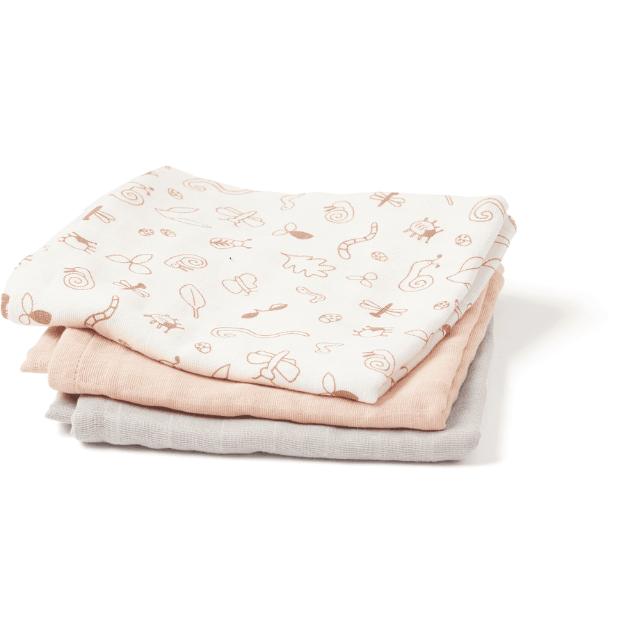 Kids Concept ® Muslin-tæpper sæt med 3 lyserøde