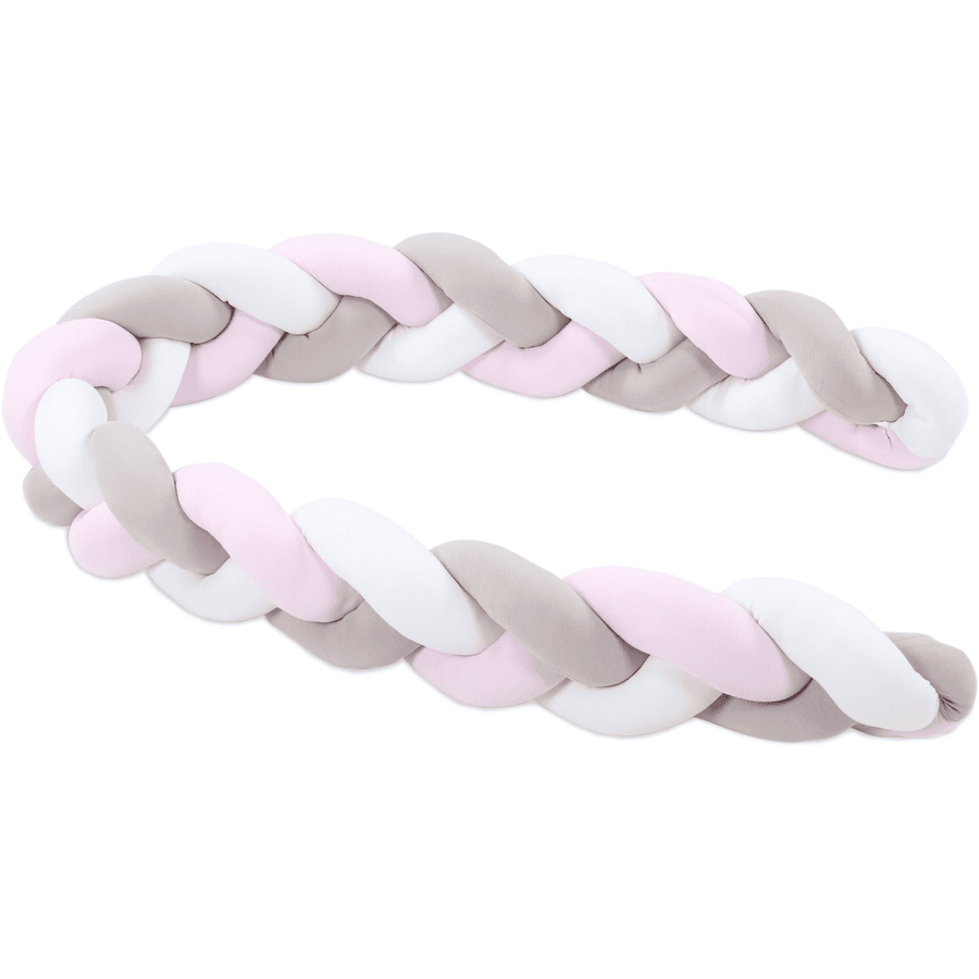 babybay® Tour de lit traversin enfant tressé blanc/beige/rosé 200 cm