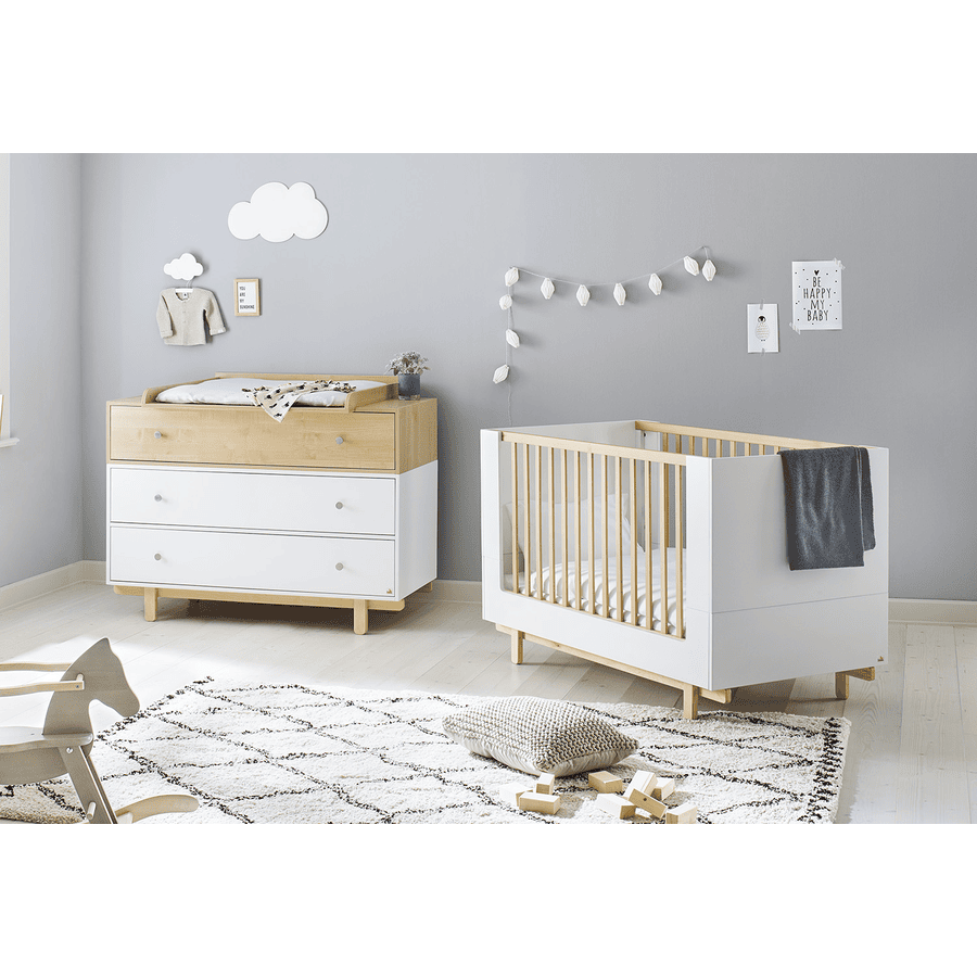 Pinolino Chambre bébé duo lit commode Boks bois blanc/naturel 70x140 cm