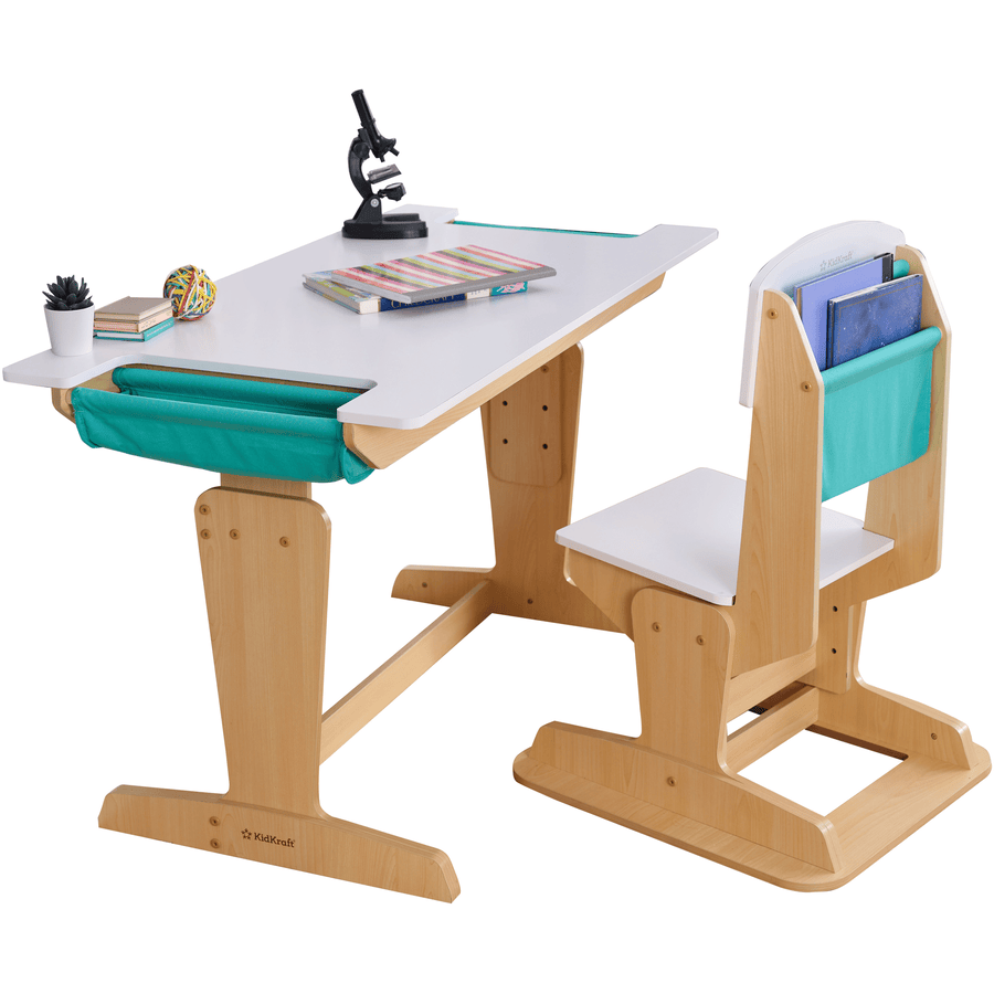 KidKraft ® Nastavitelný psací stůl se židlí "Grow Together ™", přírodní barva