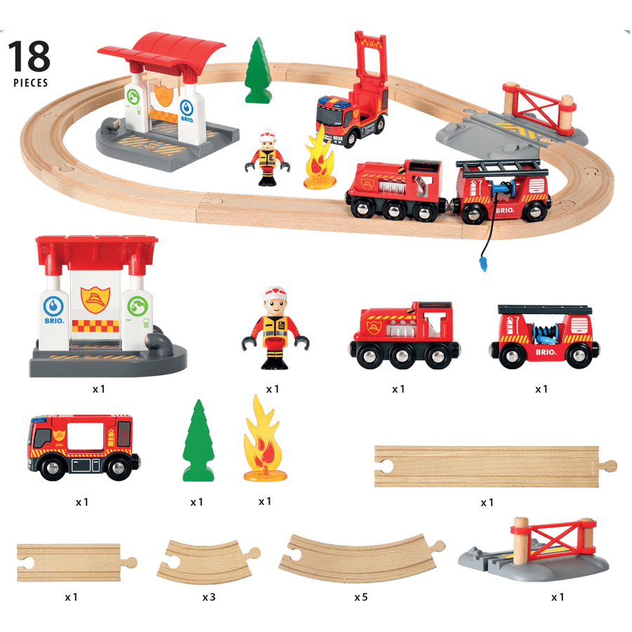 BRIO® WORLD Wooden Railway Fire Brigade Set 33815