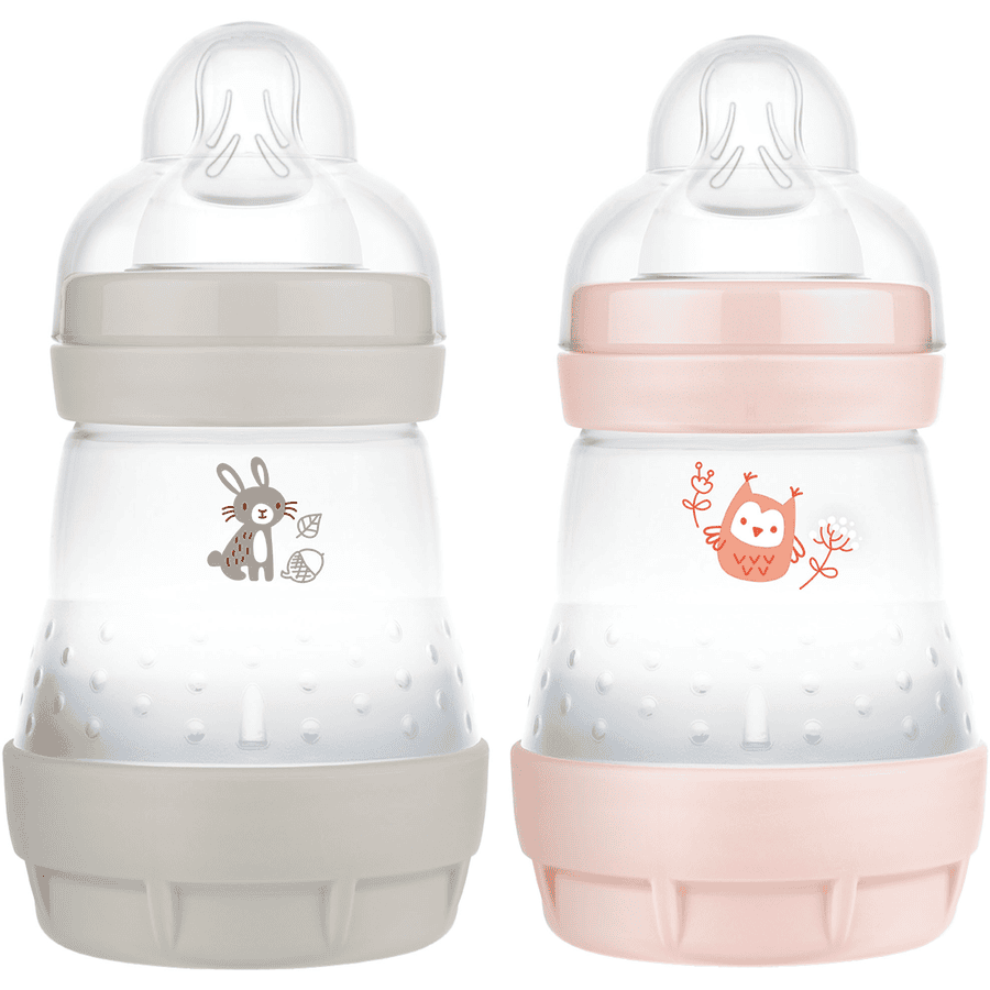 MAM Babyflasche Easy Start Anti Colic-Elements 160 ml 2 Stück Hase/Eule in grau/rosa