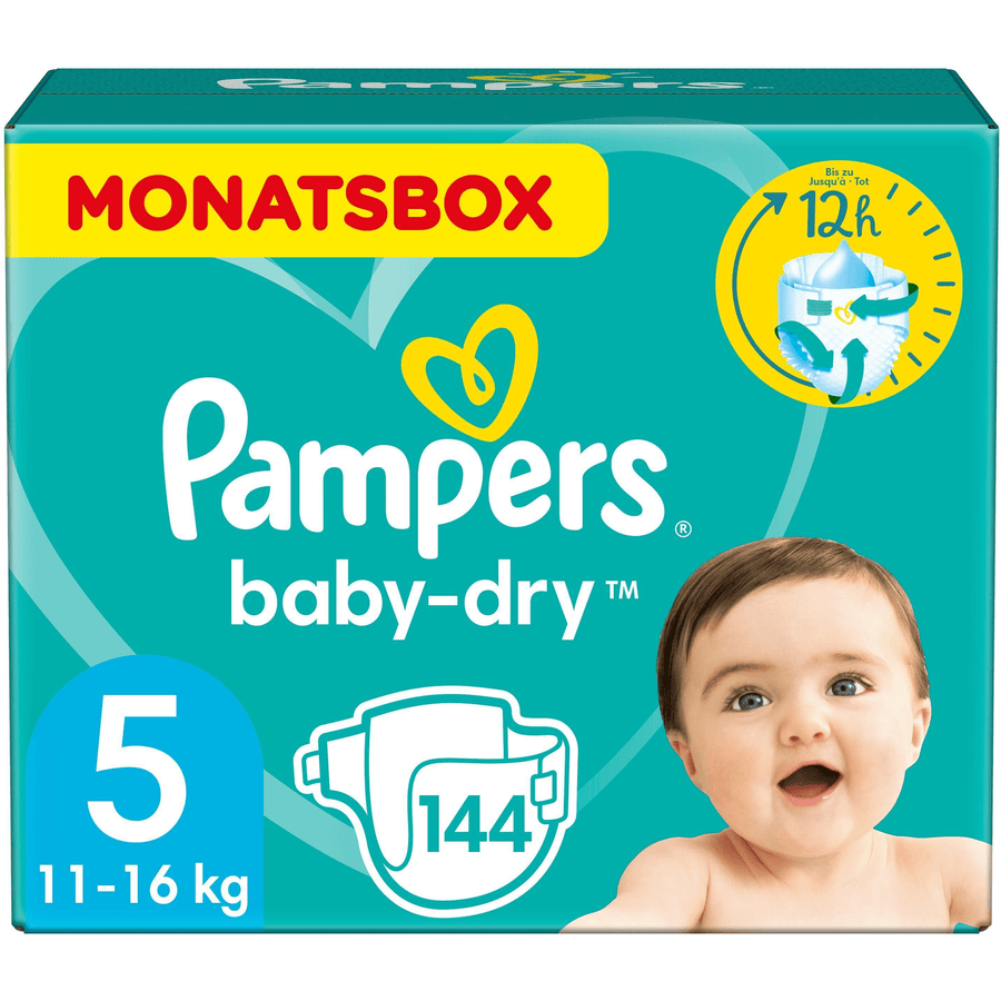 Pampers Baby-Dry Blöjor Gr. 5, 11-16kg, Månadsförpackning (1 x 144 Blöjor)