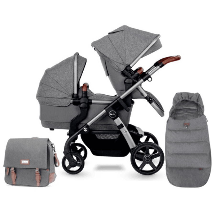 Silver Cross Kombikinderwagen Set Wave inkl. Sportwagenaufsatz, Babywanne, Fußsack und Wickelrucksack Zinc Grau