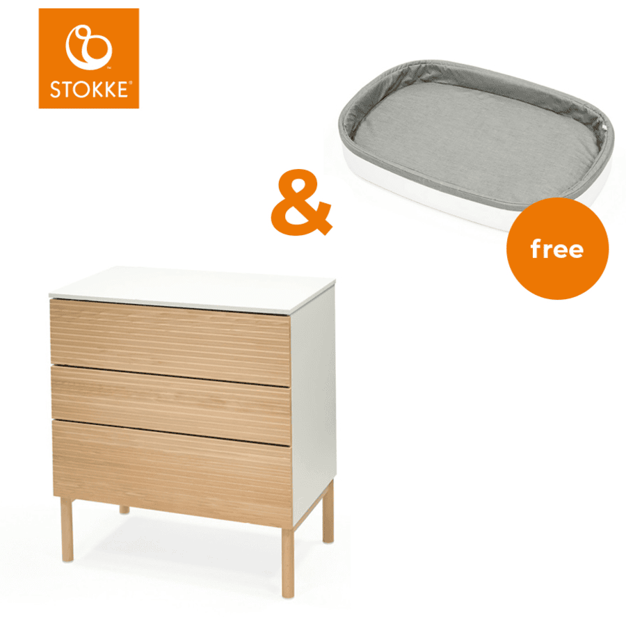 STOKKE® Sleepi™ Kommode Dresser natur mit Gratis Sleepi™ Wickelaufsatz