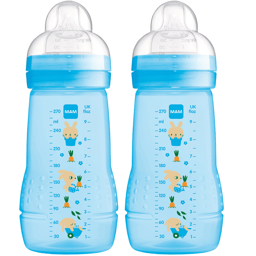MAM Babyflasche Easy Active™ Größe 1 ab 0+M 270 ml, Hase/blau im Doppelpack