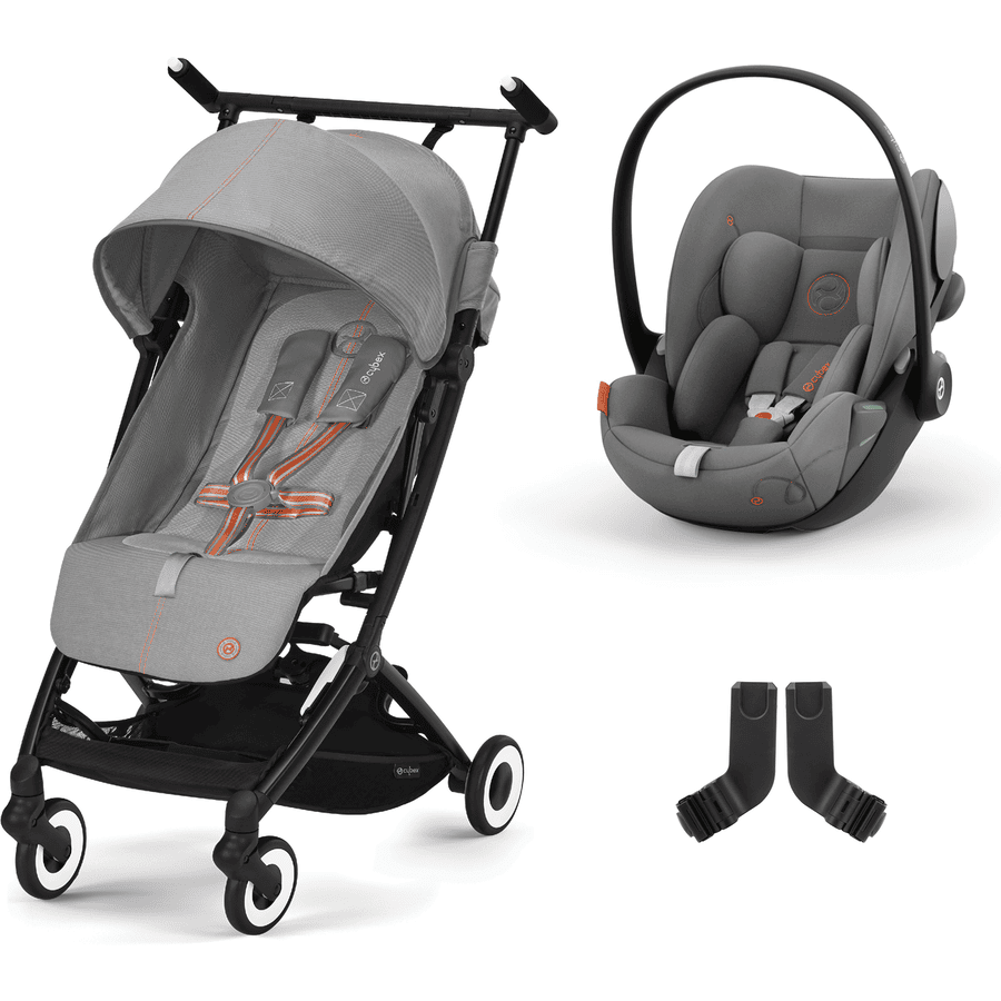 cybex GOLD Silla de paseo Libelle 2 Lava Grey con silla portabebés Cloud G i-Size Lava Grey y Adaptador