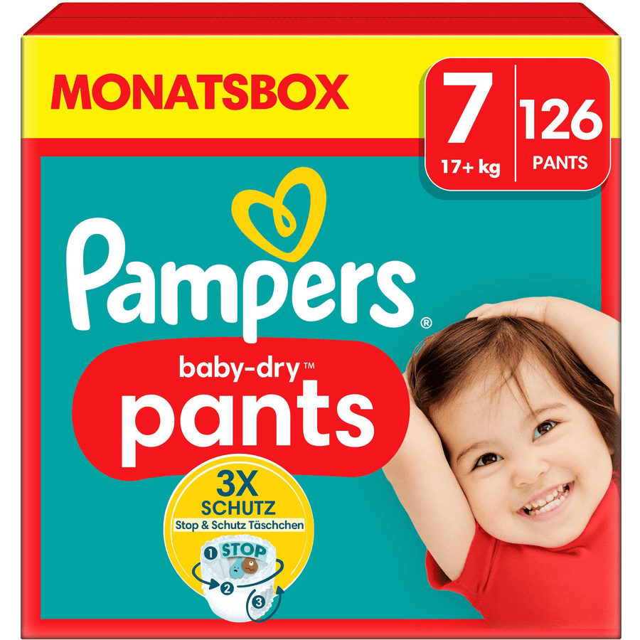 Pampers Baby-Dry Pants, størrelse 7 Extra Large, 17 kg+, månedsboks (1 x 126 bleier)