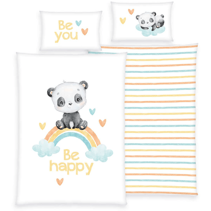 babybest®Flanell sängkläder regnbåge panda 100 x 135cm