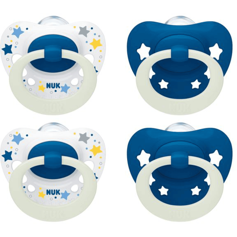 NUK Sucette nuit Signature Night silicone taille 2, bleu foncé lot de 4