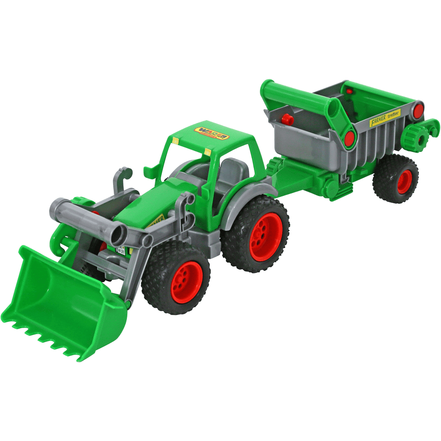 WADER QUALITY TOYS Farmer Technic Traktor mit Frontschaufel und Kippanhänger