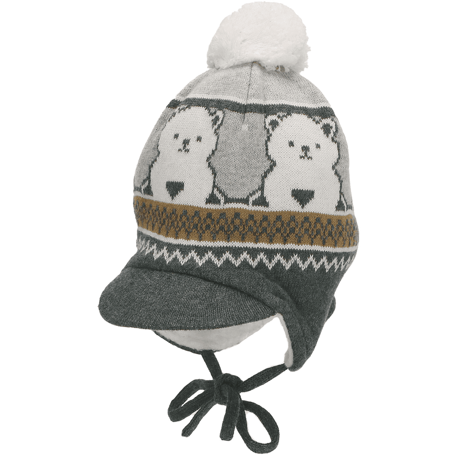 Sterntaler Pom-pom hatt björn silver melange 