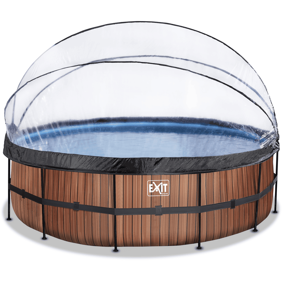 EXIT Frame Pool ø488x122cm (12v Sand filter) - Houtoptiek + Zonnedak + Warmtepom